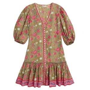 Lola Australia Block Print Cotton Boho Dress‎ Size Large